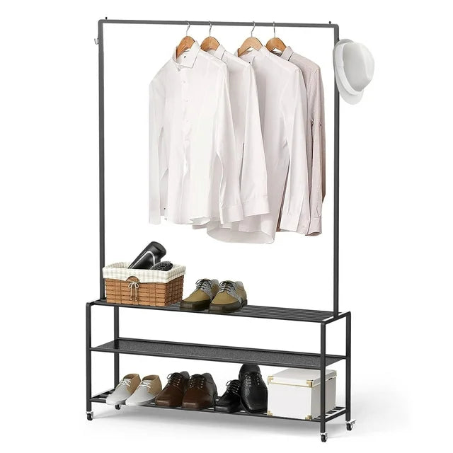 Techvida Clothes Rack Heavy Duty Clothing,Garment Rack Freestanding,Rods Garment Rack with Wheels,Multi-Functional Bedroom Clothes Rack,Black