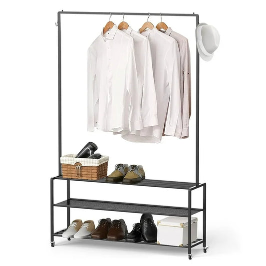 Techvida Clothes Rack Heavy Duty Clothing,Garment Rack Freestanding,Rods Garment Rack with Wheels,Multi-Functional Bedroom Clothes Rack,Black