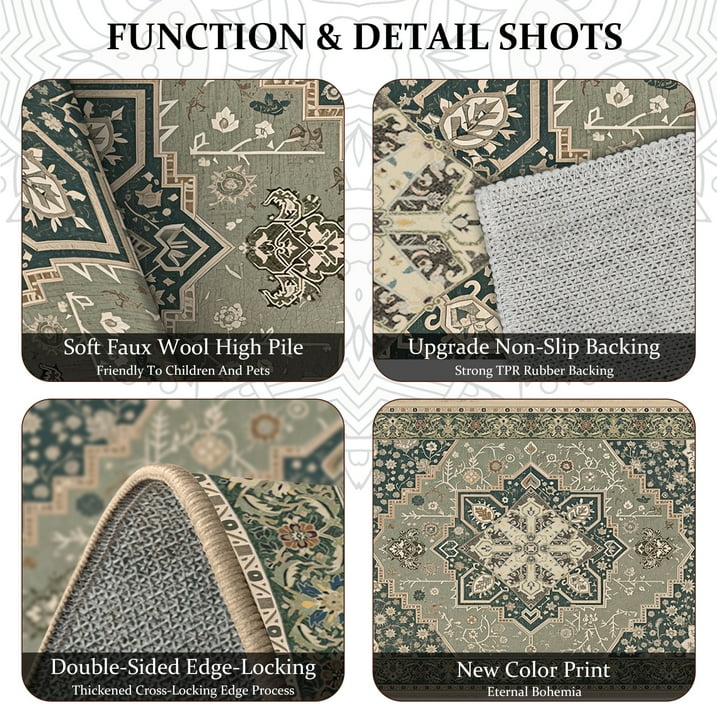 TECHVIDA Kitchen Rugs 4 Piece Set,Non Slip Machine Washable Kitchen Mats,Boho Vintage Abstract Kitchen Carpet for Farmhouse Living Room Hallway