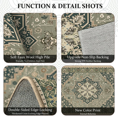 TECHVIDA Kitchen Rugs 4 Piece Set,Non Slip Machine Washable Kitchen Mats,Boho Vintage Abstract Kitchen Carpet for Farmhouse Living Room Hallway