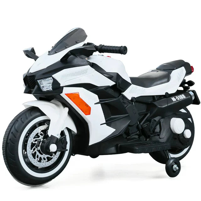 12V Motorcycle for Girls Boys, Ride on Motorcycle with Light Wheel and PU Seat, Kids Electric Motorcycle for Children-White