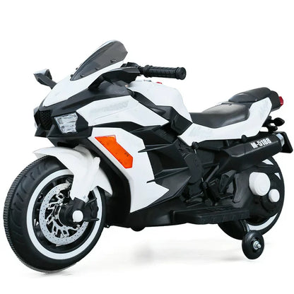 12V Motorcycle for Girls Boys, Ride on Motorcycle with Light Wheel and PU Seat, Kids Electric Motorcycle for Children-White