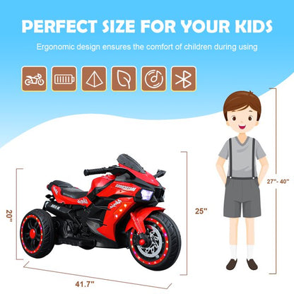 WUBEN Ride on Toys 12v Battery Powered Ride on Motorcycle for Kids with LED Lights Music Red,Child