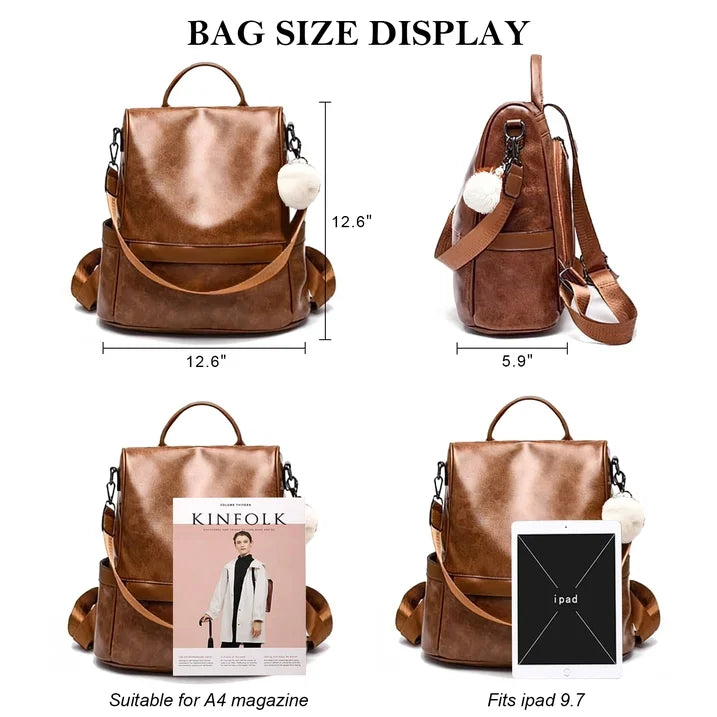 HONGLONG Womens Casual Backpack Purse, PU Leather Anti-Theft Backpack for Women, Stylish Travel Shoulder Bag Brown