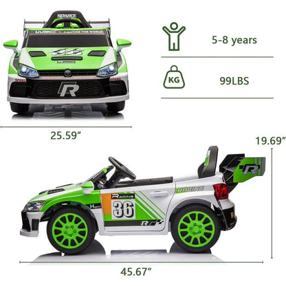12V Kids Ride on Car Kids Electric Vehicle Toy, Battery Powered Toy Car w/Remote Control, 2 Speed, Bluetooth, LED Light, Ride On Race Toy, Green