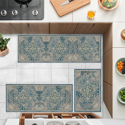 TECHVIDA Kitchen Rugs 3 Piece Set,Kitchen Mats for Floor Non-Slip Machine Washable, Boho Farmhouse Hallway Doormat for Holiday