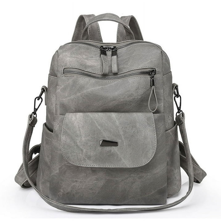 HONGLONG PU Leather Backpack Purse for Women Casual Handbag Ladies Shoulder Bags Gray