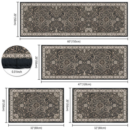 TECHVIDA Kitchen Rugs 4 Piece Set,Non Slip Machine Washable Kitchen Mats,Boho Vintage Abstract Kitchen Carpet for Farmhouse Living Room Hallway
