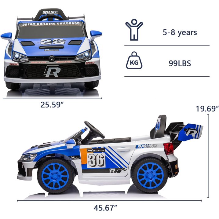 12V Kids Ride on Car Kids Electric Vehicle Toy, Battery Powered Toy Car w/Remote Control, 2 Speed, Bluetooth, LED Light, Ride On Race Toy, Blue