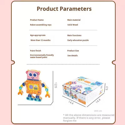 28PCS Robot Building Block Set for Kids, Wooden Snap-Connection Toy Builders, STEM Take Apart Set, Fine Motor Skill Educational Learning Toy for 3 4 5 Years Old Kids