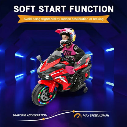Cheelom Kids Motorcycle,12V Ride on Motorcycle Kids Toys, Children Electric Motorcycle with Hand Racing, PU Seat, Red