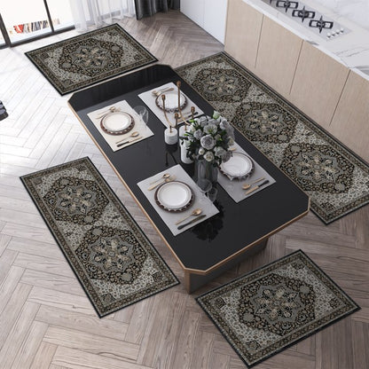 TECHVIDA Kitchen Rugs 4 Piece Set,Non Slip Machine Washable Kitchen Mats,Boho Vintage Abstract Kitchen Carpet for Farmhouse Living Room Hallway