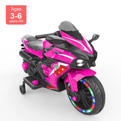 Cheelom 12V Kids Ride on Motorcycle, 2 Wheels Motorbike for Kids with Training, Lights, Music Pink