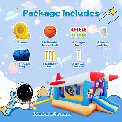 HNH Christmas Bounce House with Slide for Kids, Inflatable Jumping Castle with Blower and Ball for Birthday Gifts