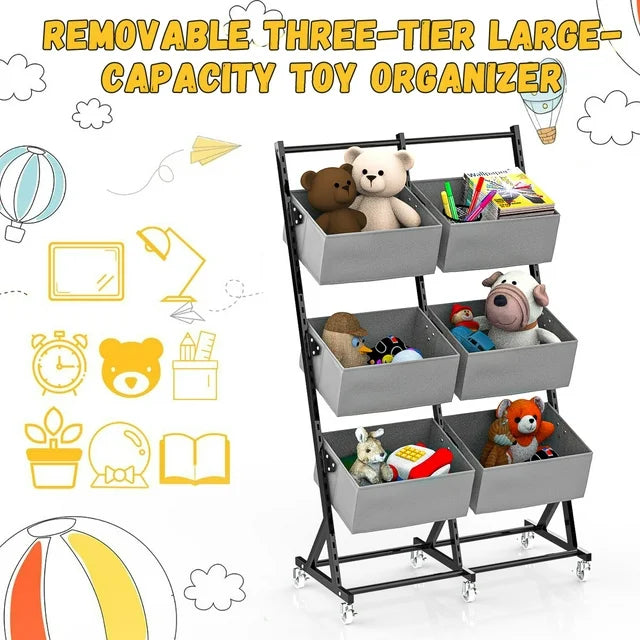 Techvida 3 Tier Metal Rolling Laundry Basket Cart,Large Capacity Removable Fabric Basket Laundry Hamper with Wheels, Laundry Butler for Bathroom Bedroom Laundry Room