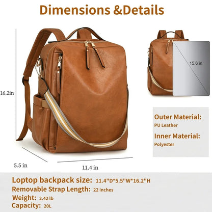 HONGLONG Laptop Backpack for Women Travel Backpack with 15.6 Inch Laptop Compartment, Multipurpose Design Convertible Large Backpack Purse Brown
