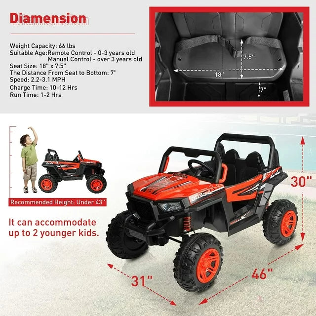 WUBEN 12V Electric Car for Boys Girls, Kids Ride On Truck Car with Parent Remote Control, Ride On UTV Vehicle with Spring Suspension,2 Speeds,Led Lights,Safety Belt,Bluetooth