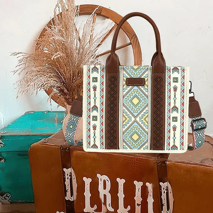 HONGLONG Women Handbags Boho Tote Bag Shoulder Bag Top Handle Satchel Purse Beige-blue