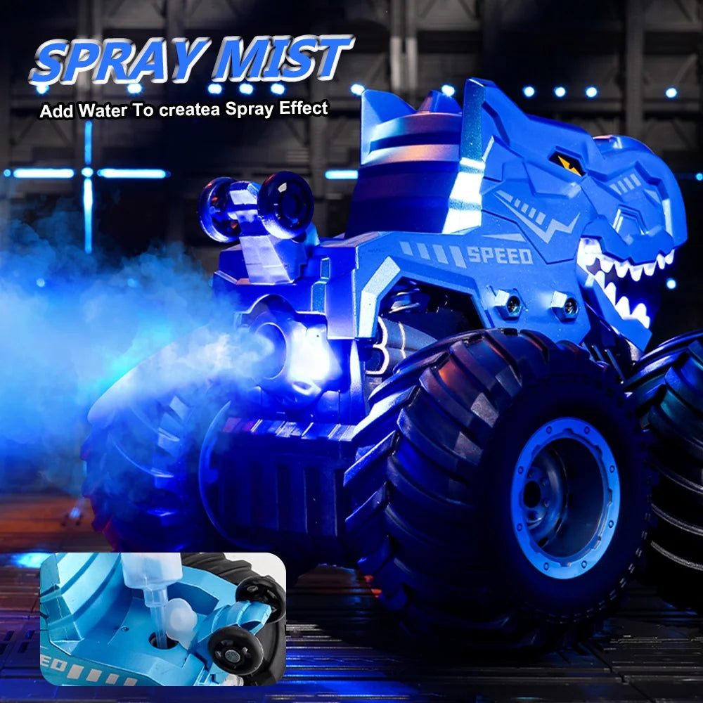 ZOGYMOZ Dinosaur Rc Cars, Remote Control Dinosaur Toys for 3-10 Year Old Boys Girls,1:16 Monster Truck RC Cars Toys with Spray,Roar Sound & Lights,Blue