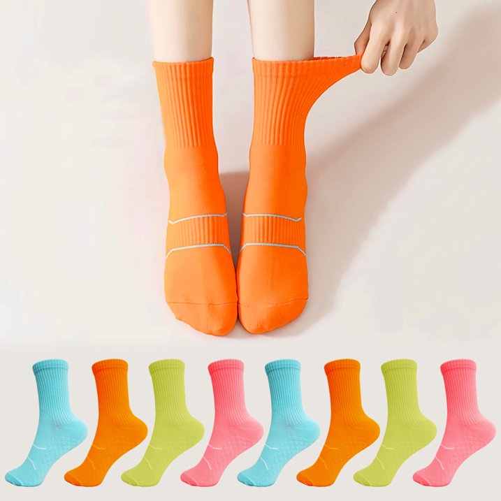 YOMYM Crew Socks for Women, Hiking Athletic Running Walking Cushioned Compression Cotton Socks 8 Pairs