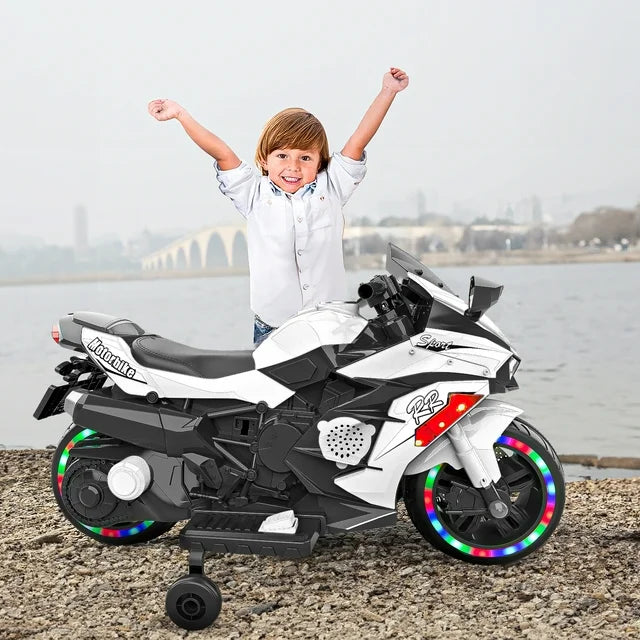 Techvida 12V Kids Ride-On Motorcycle, Child Electric Car/Foot Brake/Light Wheel/PU seat , Kids Ride on Toys Children Electric Motorcycle