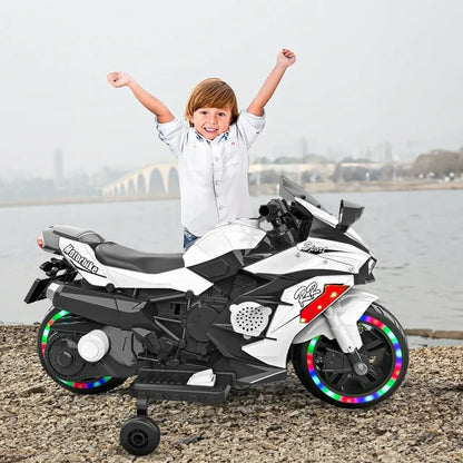Techvida 12V Kids Ride-On Motorcycle, Child Electric Car/Foot Brake/Light Wheel/PU seat , Kids Ride on Toys Children Electric Motorcycle