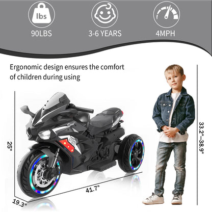 HNH 12V Motorcycle for Boys 3-8 Year Electric Ride On Motorcycle for Brithday Gifts, Kids Motorcycle with LED Lights, Music