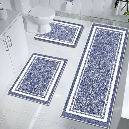 TECHVIDA Bathroom Rugs 3pcs Set,Non-Slip Ultra Soft Bath Rugs,Water Absorbent,Machine Washable,Dark Blue