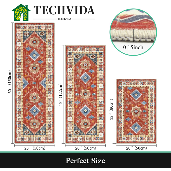 TECHVIDA Boho Kitchen Rug Sets 3 Piece with Runner Non Slip Kitchen Rugs and Mats Washable Kitchen Mats for Floor Thick Kitchen Floor Mat Carpet Runner Rugs for Hallway Laundry Holiday Decor