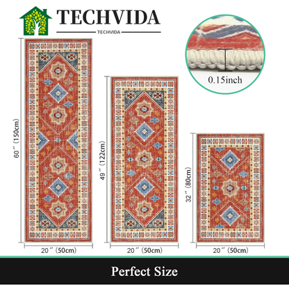 TECHVIDA Boho Kitchen Rug Sets 3 Piece with Runner Non Slip Kitchen Rugs and Mats Washable Kitchen Mats for Floor Thick Kitchen Floor Mat Carpet Runner Rugs for Hallway Laundry Holiday Decor