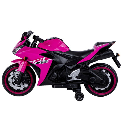 ZOGYMOZ Kids Motorcycle,12V Kids Electric Motorcycle with Training Wheels,Ride On Motorbike, Speed by Hand, Music Function, Max Load 88LB (Pink)