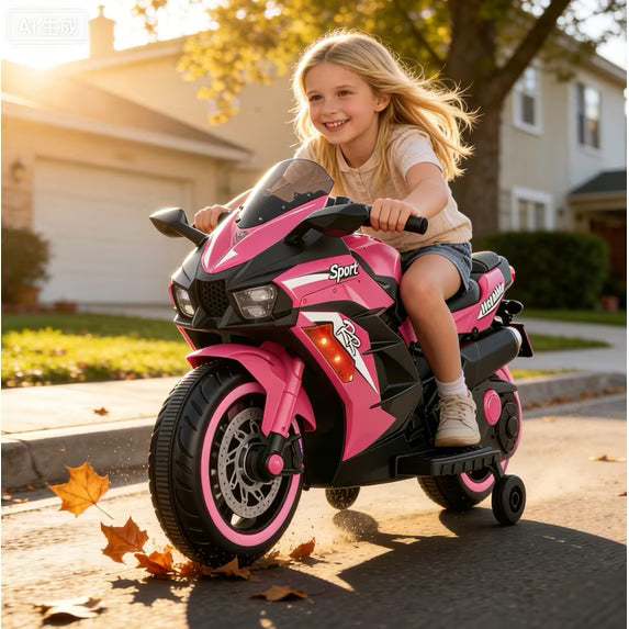 HNH 12V Electric Motorcycle for Kids, Powered Ride on Toys, 3 Wheels Motorcycle with LED Lights, Bluetooth Music