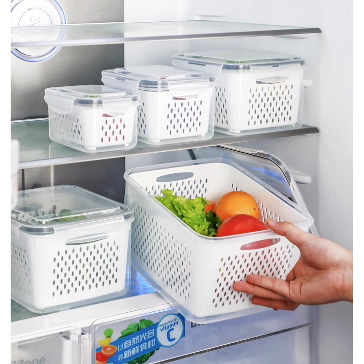 Werseon 10 PCS Fruit Storage Containers for Fridge, 5 Size Food Containers for Refrigerator Organizers Bins with Colander Set, Vegetable Storage Bins with Lids and Handle,16L