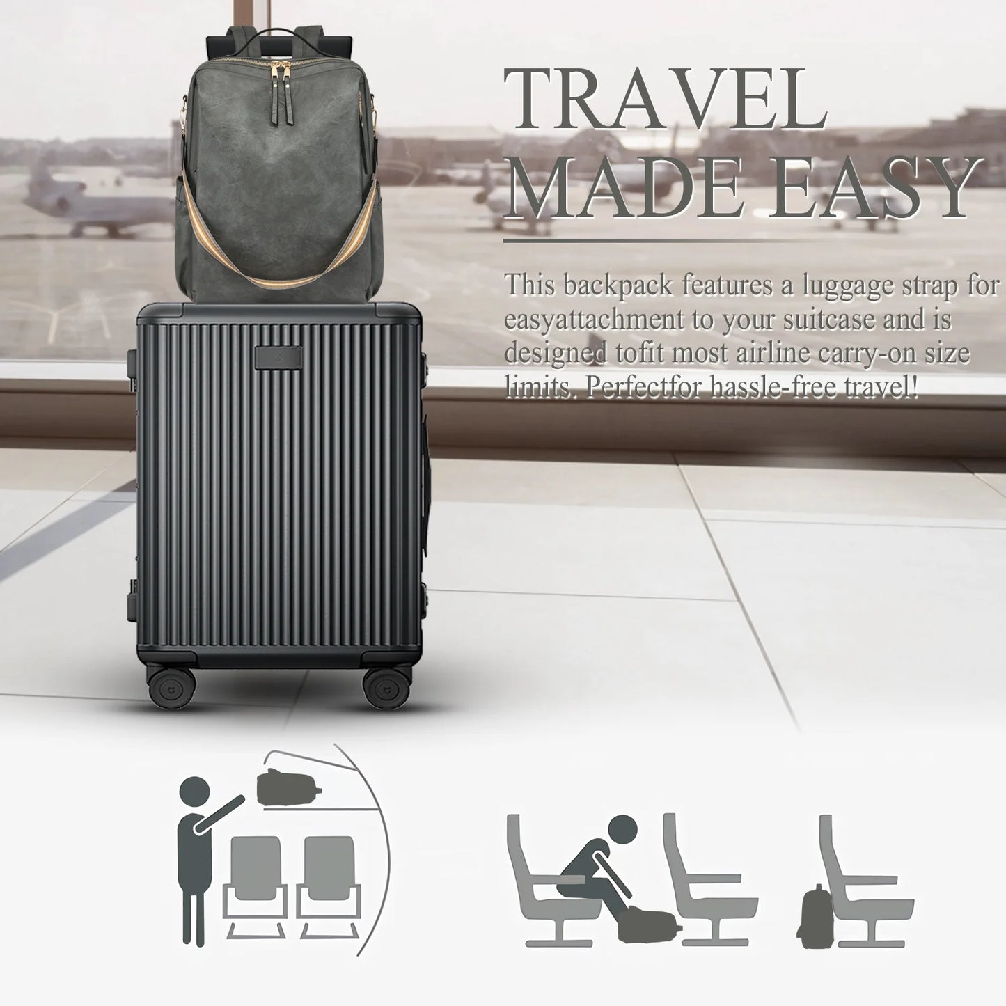 HONGLONG Laptop Backpack for Women, Leather Backpack Purse Convertible Backpack Purse Ladies Large Travel Bag Shoulder Bag Gray