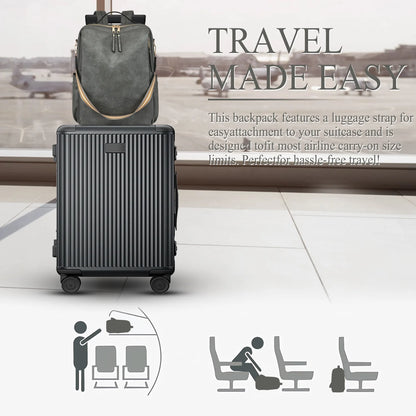 HONGLONG Laptop Backpack for Women, Leather Backpack Purse Convertible Backpack Purse Ladies Large Travel Bag Shoulder Bag Gray