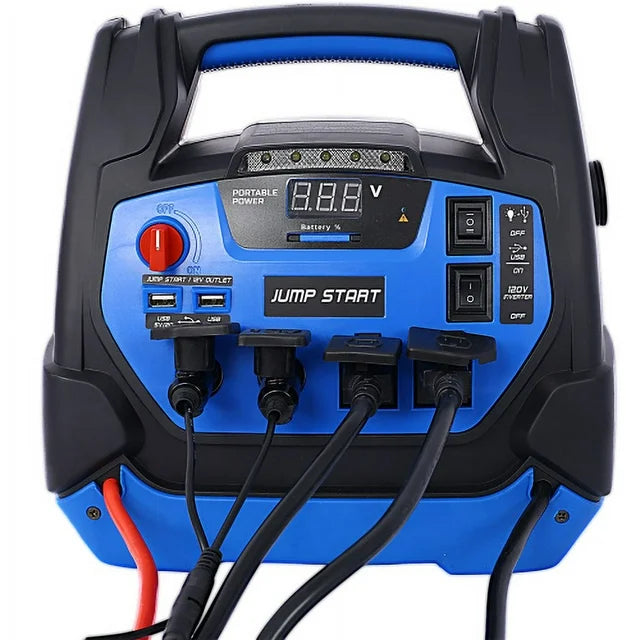 ELTPOWER 12V Emergency Auto Battery Booster Box Rechargeable Jump Starter 1800 Amps Air Compressor and AC 12V DC USB Power Station for Gas Diesel Vehicles
