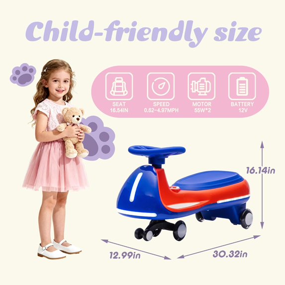 ProToys Swing Ride On Car, Electric Wiggle Car Toy for Kids 3-8 Years,5MPH Max Speed,Bluetooth Music,LED Lights