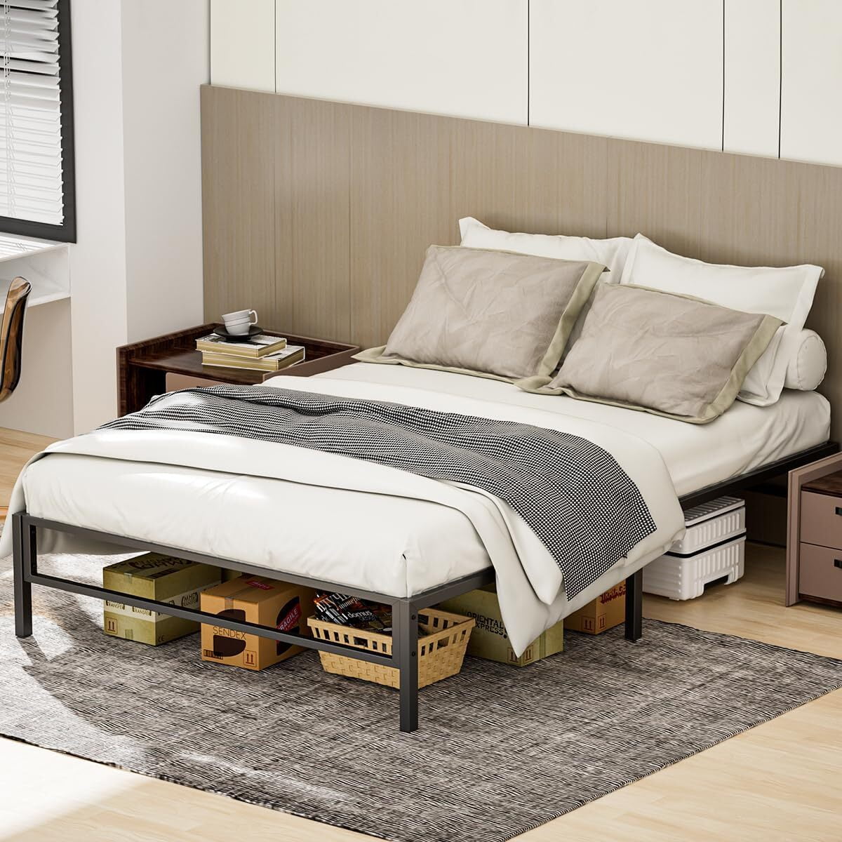 TECHVIDA Heavy Duty Metal Twin Bed Frame with Under Bed Storage - 14 Inches High, Sturdy Steel Slat Support, No Box Spring Required, Platform Bed Frame