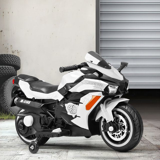 12V Motorcycle for Girls Boys Ride on Motorcycle with LED Lights and Music Kids Electric Motorcycle for Children-White