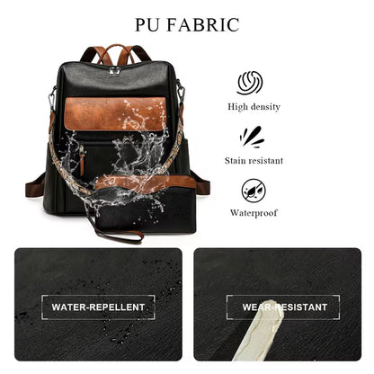 HONGLONG PU Leather Backpack Purse for Women Large Fashion Designer Travel Backpack Ladies Shoulder Bag - Black