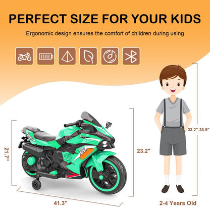 YOMYM 12V Kids Motorcycle with Bluetooth, Light, MP3, Battery Powered Motorcycle for 3-6 Years Boys Girls