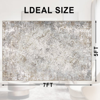 TECHVIDA Modern Area Rug 5x7,Machine Washable Rugs for Living Room,Indoor Carpet Foldable Nonslip,Bedroom Dining Room Office- Gray