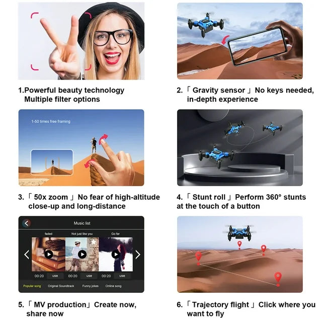 HNH RC Foldable Drone with 4K HD Camera for Kids and Adults, Beginners Portable Pocket Quadcopterwith 3D Flip,2.5 in Width