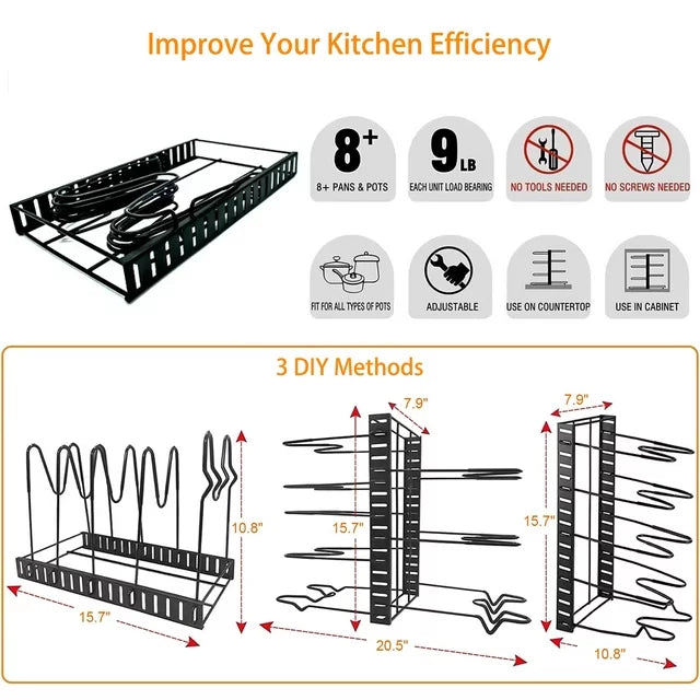 Werseon Pot and Pan Rack, Pot Rack Organizers, 2 Pack Kitchen Organization & Storage Rack, Adjustable Pot Lid Holders & Pan Rack