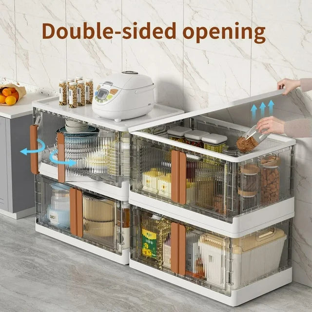 TECHVIDA Stackable Storage Bins with Lids, 25 Gal Collapsible Storage Bins, Clear Plastic Closet Organizer, Stackable Toy Storage Box, Foldable Storage Container with Door (4 Pack, White)