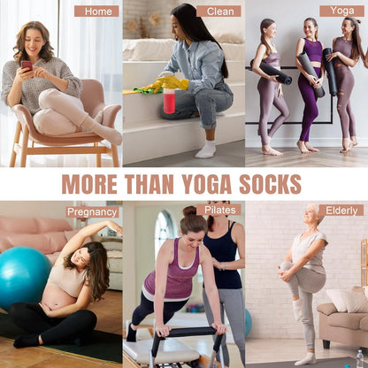 YOMYM Pilates Socks for Women with Non Slip Grippers,Yoga Crew Socks for Barre Hospital Sticky Slipper Socks 4 Pairs