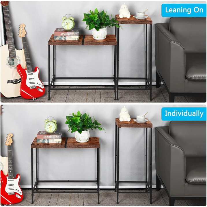 Cheelom 2 Piece Wooden Narrow Console Table, Tall Side Table, Long Hallway Sofa Side Table, Small and Slim, Living Room Table Set for Bedroom Dorm Metal