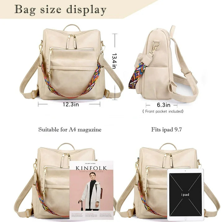 YOMYM Women Backpack Purse Fashion Leather Designer Ladies Convertible Travel College Shoulder Bags with Colorful Strap