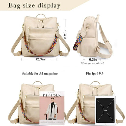 YOMYM Women Backpack Purse Fashion Leather Designer Ladies Convertible Travel College Shoulder Bags with Colorful Strap