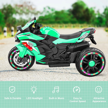 Techvida 12V Kids Ride on Motorcycle, Electric Trike Motorcycle for Boys Girls, LED Lights, Foot Pedal, Kids On Motorcycle for Boys Girls